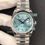 Swiss Replica Rolex Day-Date Ice Blue Dial Arabic Numerals Fluted Bezel Watch 40mm